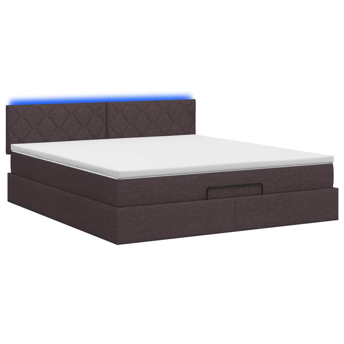 Pat Ottoman cu Saltea și LED Maro închis 140 x 200 cm Țesătură WALTI