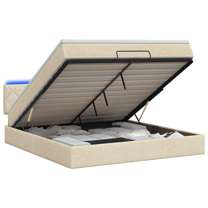 Pat Ottoman cu Saltea și LED Crem 160 x 200 cm Țesătură WALTI