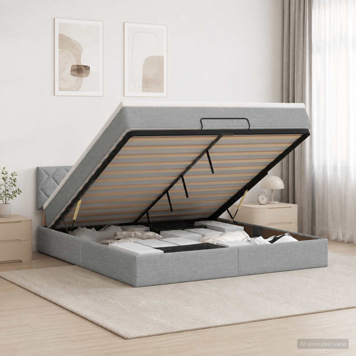 Pat Ottoman cu Saltea și LED Gri deschis 180 x 200 cm Țesătură - WALTI WALTI