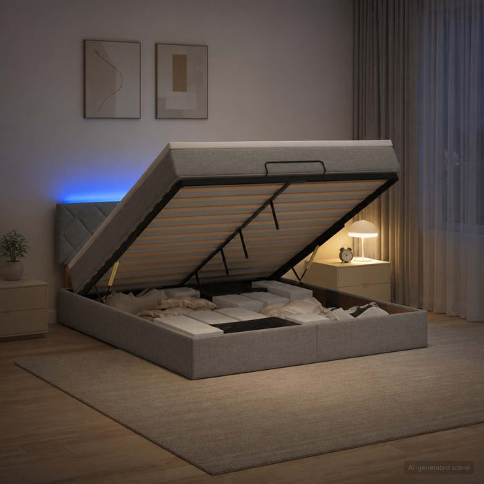 Pat Ottoman cu Saltea și LED Gri deschis 140 x 190 cm Țesătură WALTI