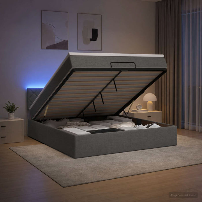 Pat Ottoman cu Saltea și LED Gri închis 140 x 190 cm Țesătură WALTI
