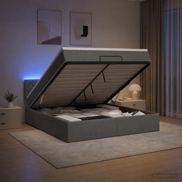 Pat Ottoman cu Saltea și LED Gri închis 180 x 200 cm Țesătură - WALTI WALTI
