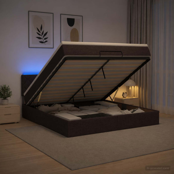 Pat Ottoman cu Saltea și LED Maro închis 140 x 200 cm Țesătură WALTI