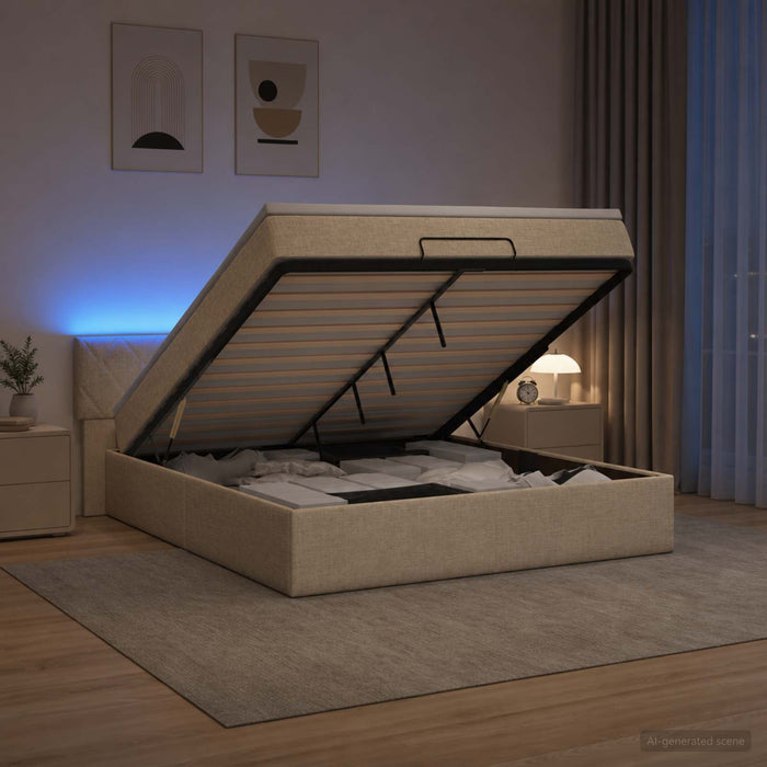 Pat Ottoman cu Saltea și LED Crem 160 x 200 cm Țesătură WALTI