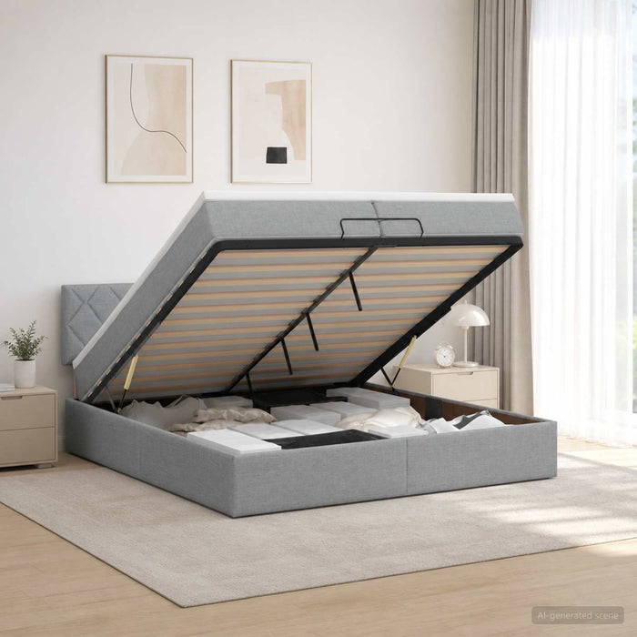 Pat Ottoman cu Saltea și LED Gri deschis 200 x 200 cm Țesătură WALTI