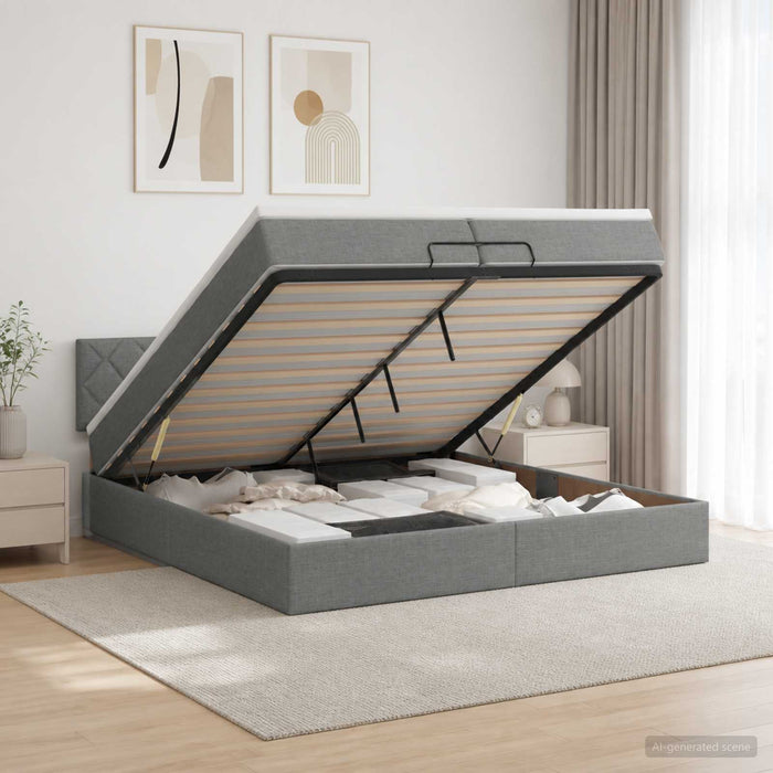 Pat ottoman cu saltea Gri închis 200 x 200 cm Țesătură WALTI