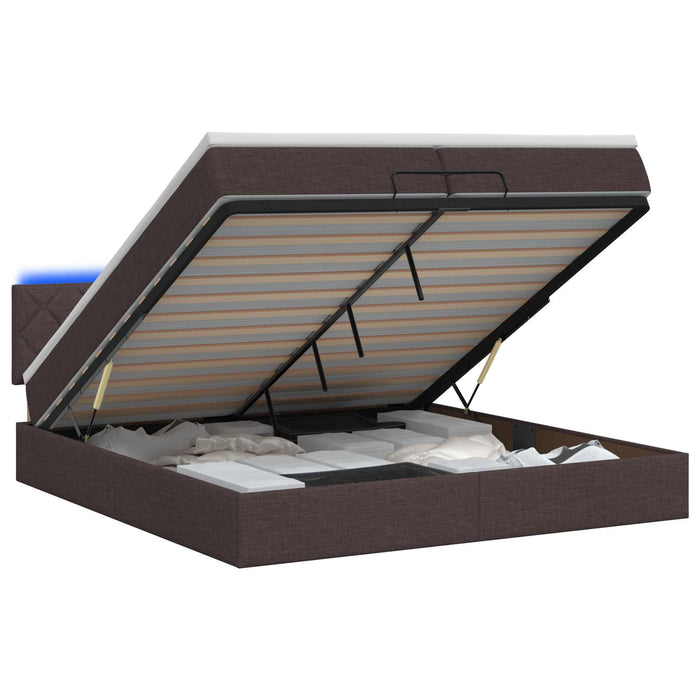 Pat Ottoman cu Saltea și LED Maro închis 200 x 200 cm Țesătură WALTI
