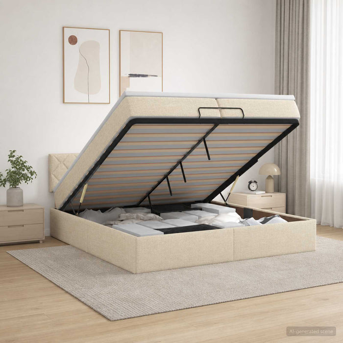 Pat ottoman cu saltea cu headboard Crem 200 x 200 cm Țesătură WALTI