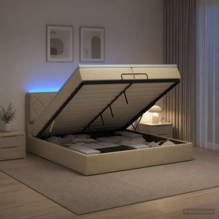 Pat Ottoman cu Saltea și LED Crem 200 x 200 cm Țesătură - WALTI WALTI