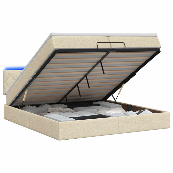 Pat Ottoman cu Saltea și LED Crem 200 x 200 cm Țesătură - WALTI WALTI