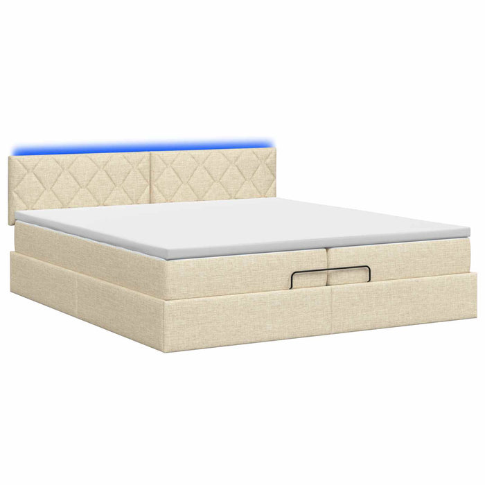 Pat Ottoman cu Saltea și LED Crem 200 x 200 cm Țesătură - WALTI WALTI