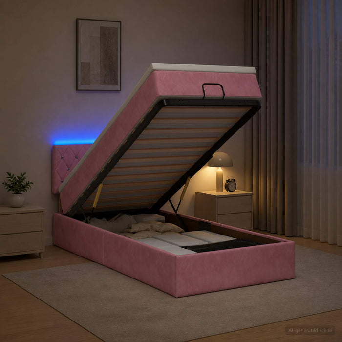 Pat Ottoman cu Saltea și LED Roz 100 x 200 cm Catifea - WALTI WALTI