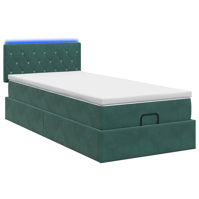 Pat Ottoman cu Saltea și LED Verde închis 90 x 190 cm Catifea WALTI