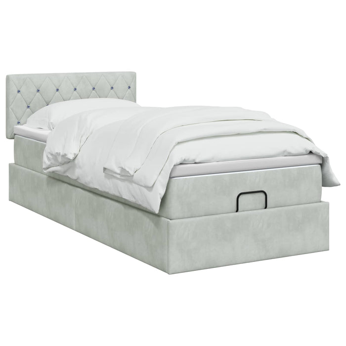 Pat Ottoman cu Saltea și LED Gri deschis 90 x 200 cm Catifea WALTI