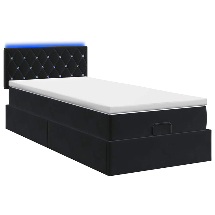 Pat Ottoman cu Saltea și LED Negru 100 x 200 cm Catifea WALTI