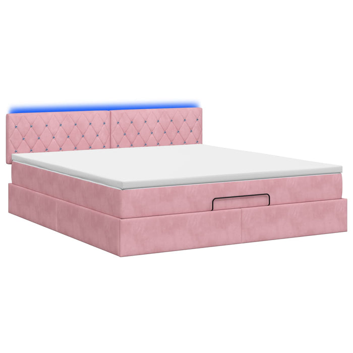 Pat Ottoman cu Saltea și LED Roz 140 x 200 cm Catifea WALTI