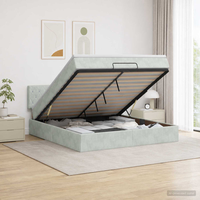 Pat Ottoman cu Saltea și LED Gri deschis 180 x 200 cm Catifea - WALTI WALTI