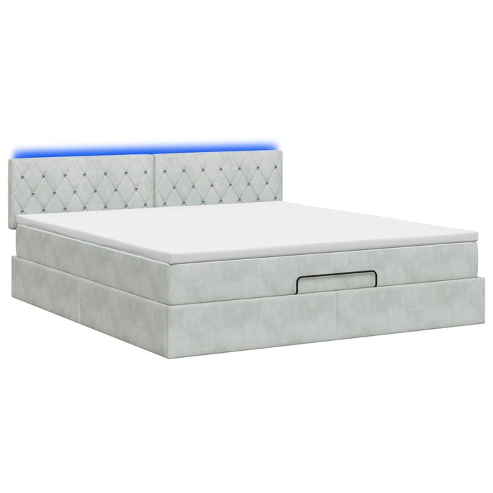 Pat Ottoman cu Saltea și LED Gri deschis 180 x 200 cm Catifea - WALTI WALTI