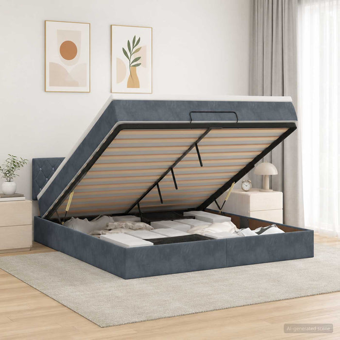 Pat ottoman cu saltea Gri închis 180 x 200 cm Catifea WALTI