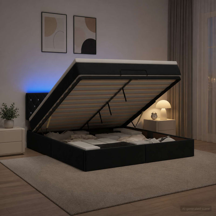 Pat Ottoman cu Saltea și LED Negru 160 x 200 cm Catifea - WALTI WALTI