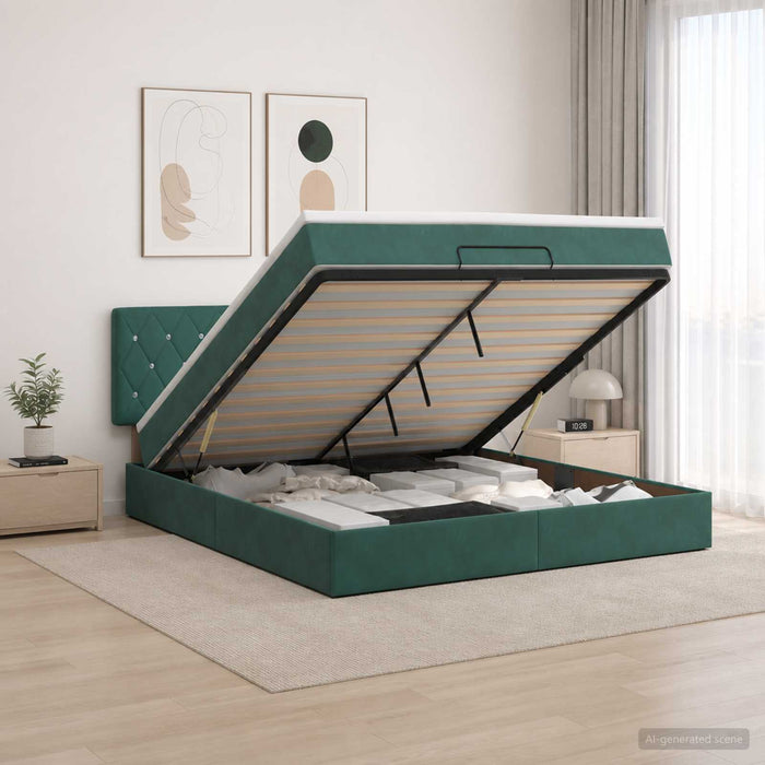 Pat Ottoman cu Saltea și LED Verde închis 180 x 200 cm Catifea WALTI