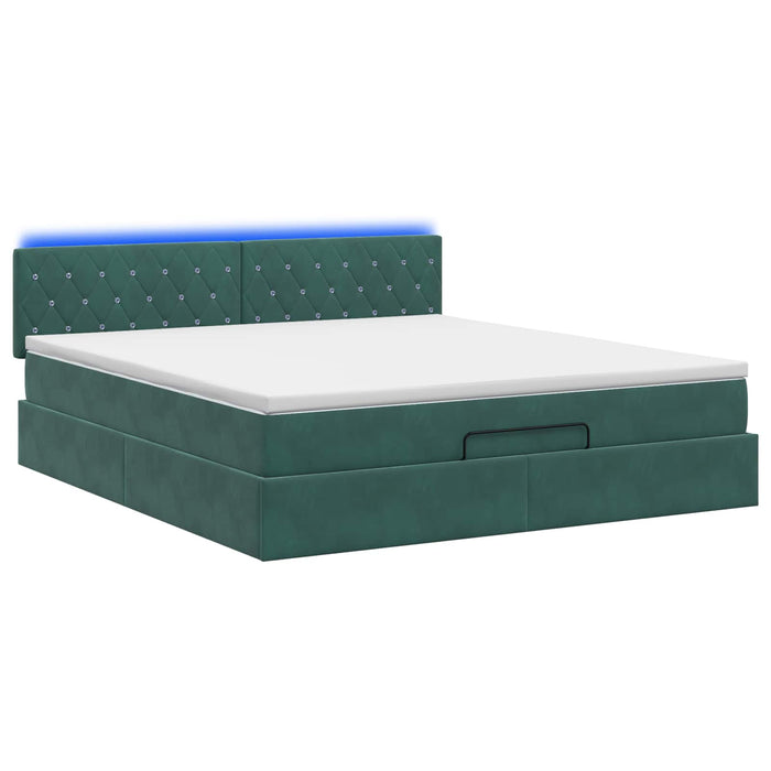 Pat Ottoman cu Saltea și LED Verde închis 180 x 200 cm Catifea WALTI