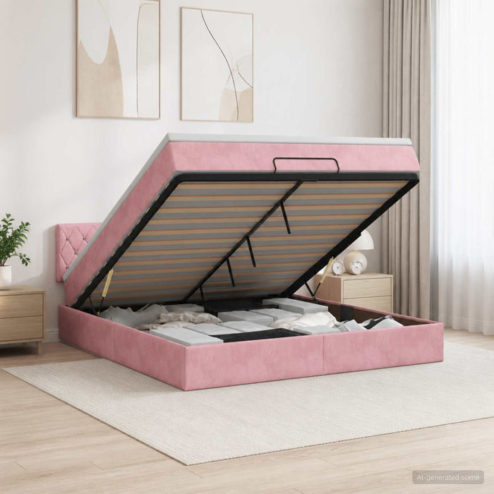 Pat Ottoman cu Saltea și LED Roz 140 x 190 cm Catifea WALTI