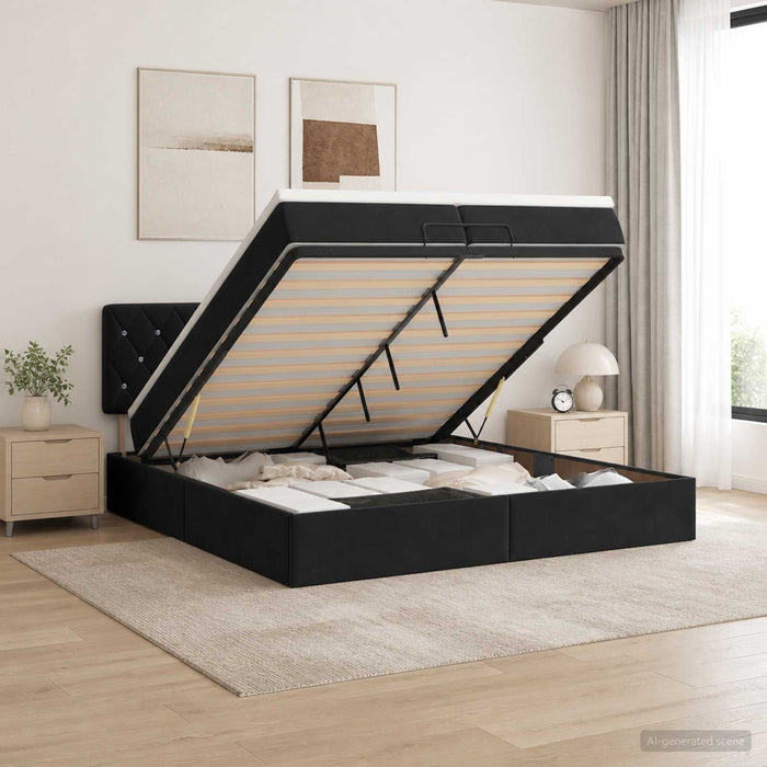 Pat Ottoman cu Saltea și LED Negru 200 x 200 cm Catifea WALTI