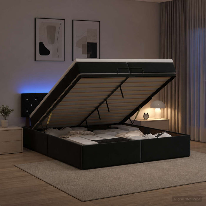 Pat Ottoman cu Saltea și LED Negru 200 x 200 cm Catifea WALTI