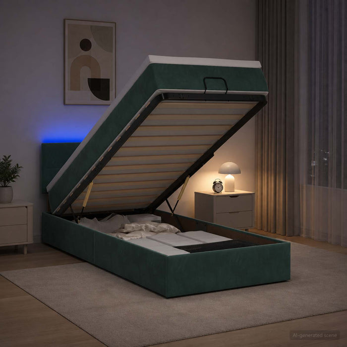 Pat Ottoman cu Saltea și LED Verde închis 100 x 200 cm Catifea - WALTI WALTI