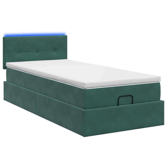 Pat Ottoman cu Saltea și LED Verde închis 100 x 200 cm Catifea - WALTI WALTI