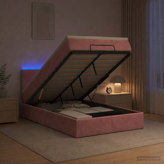 Pat Ottoman cu Saltea și LED Roz 120 x 200 cm Catifea WALTI