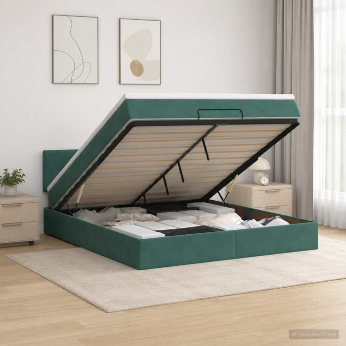 Pat Ottoman cu Saltea și LED Verde închis 160 x 200 cm Catifea WALTI