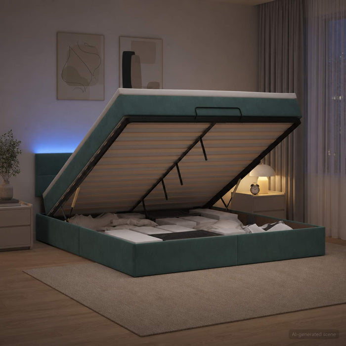Pat Ottoman cu Saltea și LED Verde închis 160 x 200 cm Catifea WALTI