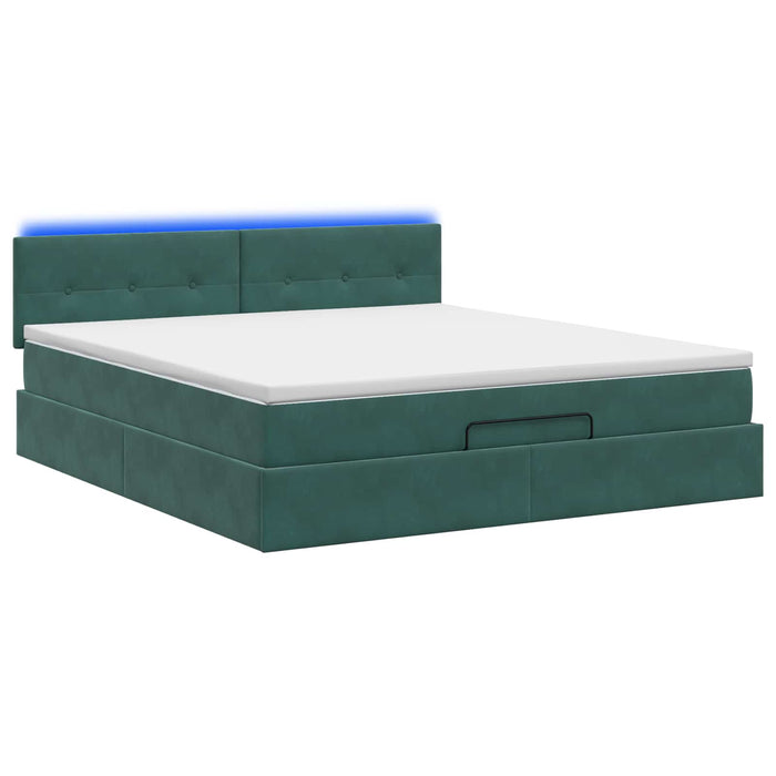 Pat Ottoman cu Saltea și LED Verde închis 180 x 200 cm Catifea WALTI