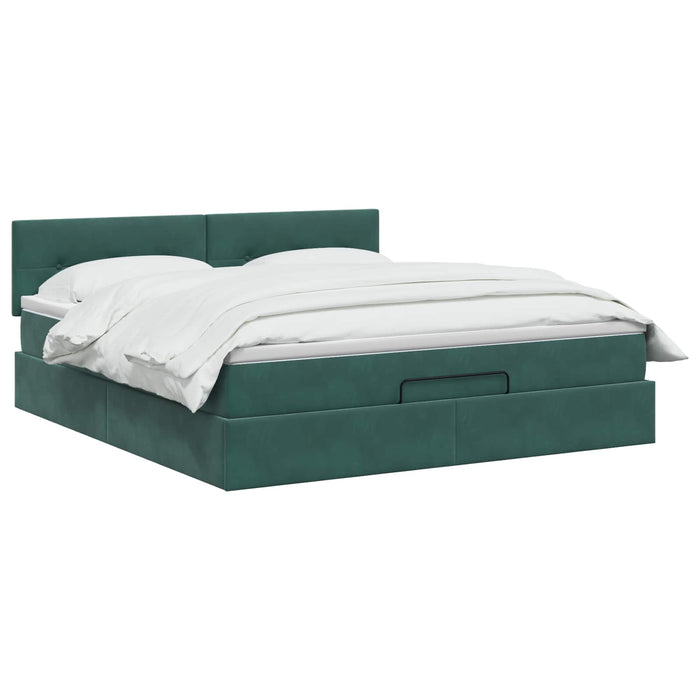 Pat Ottoman cu Saltea și LED Verde închis 180 x 200 cm Catifea WALTI