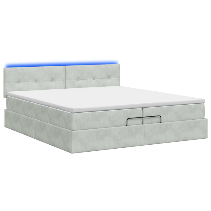 Pat Ottoman cu Saltea și LED Gri deschis 200 x 200 cm Catifea WALTI