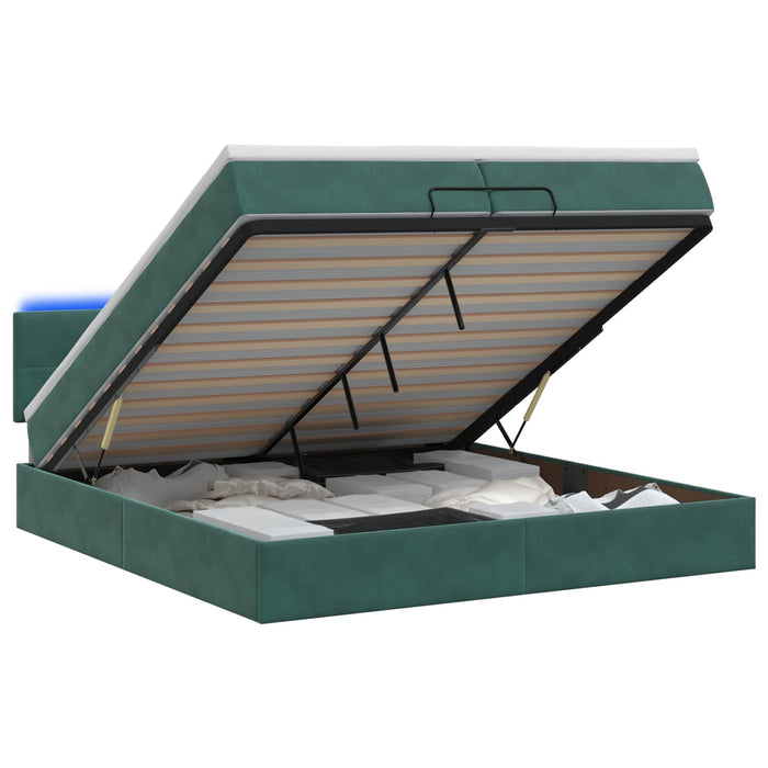 Pat Ottoman cu Saltea și LED Verde închis 200 x 200 cm Catifea WALTI