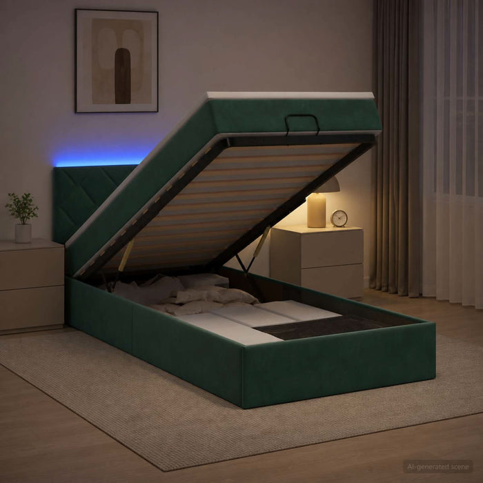 Pat Ottoman cu Saltea și LED Verde închis 80 x 200 cm Catifea WALTI