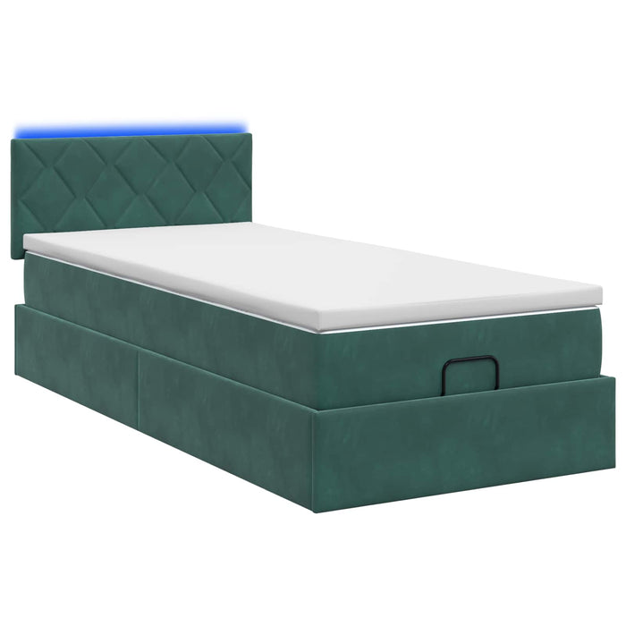 Pat Ottoman cu Saltea și LED Verde închis 80 x 200 cm Catifea WALTI