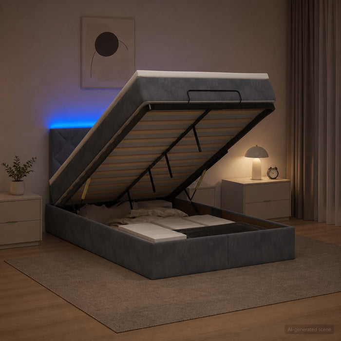 Pat Ottoman cu Saltea și LED Gri închis 120 x 190 cm Catifea WALTI
