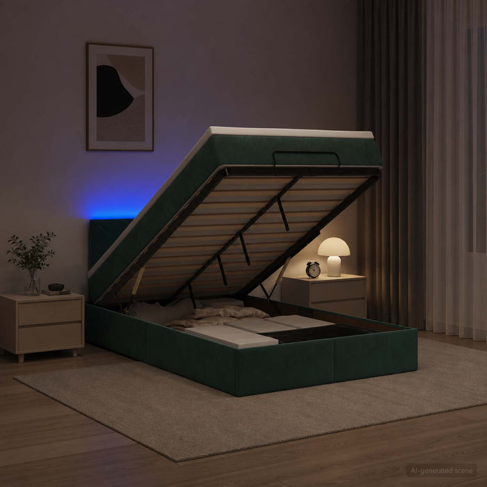 Pat Ottoman cu Saltea și LED Verde închis 120 x 190 cm Catifea WALTI