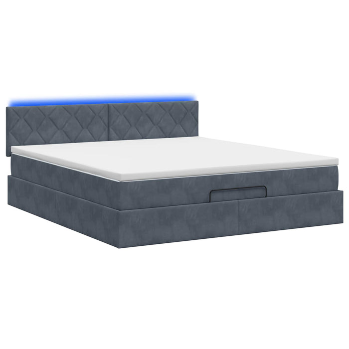Pat Ottoman cu Saltea și LED Gri închis 140 x 200 cm Catifea WALTI