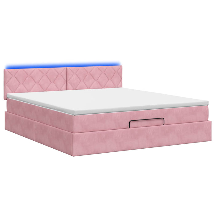 Pat Ottoman cu Saltea și LED Roz 140 x 200 cm Catifea WALTI