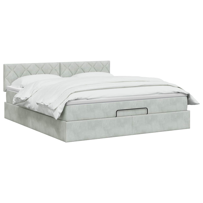 Pat Ottoman cu Saltea și LED Gri deschis 160 x 200 cm Catifea WALTI