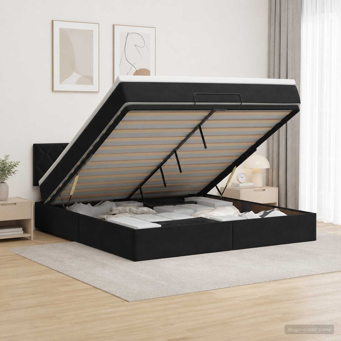 Pat ottoman cu saltea cu headboard Negru 160 x 200 cm Catifea - WALTI WALTI