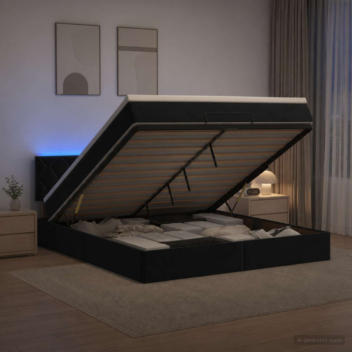 Pat Ottoman cu Saltea și LED Negru 180 x 200 cm Catifea - WALTI WALTI