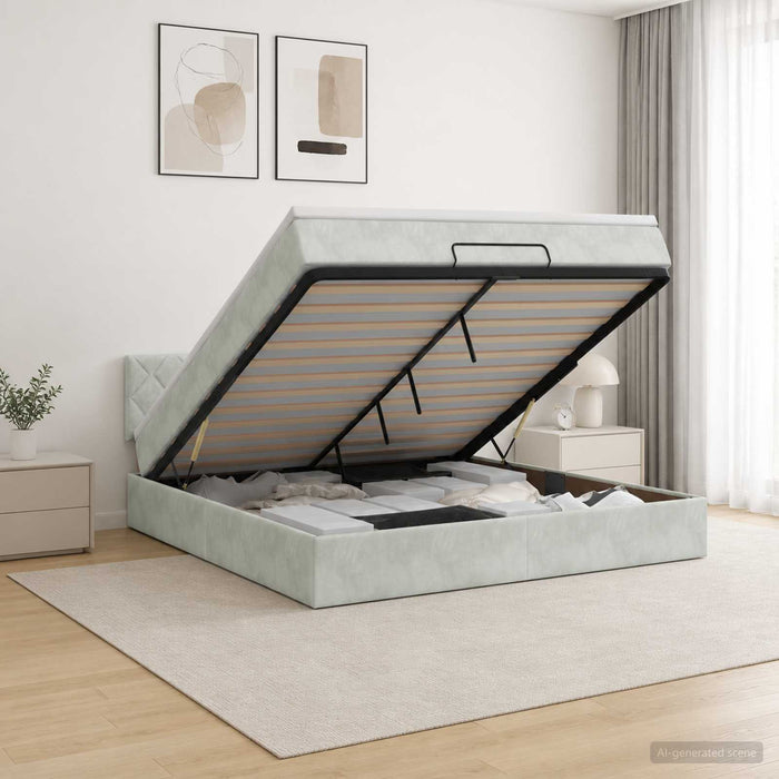 Pat Ottoman cu Saltea și LED Gri deschis 160 x 200 cm Catifea WALTI