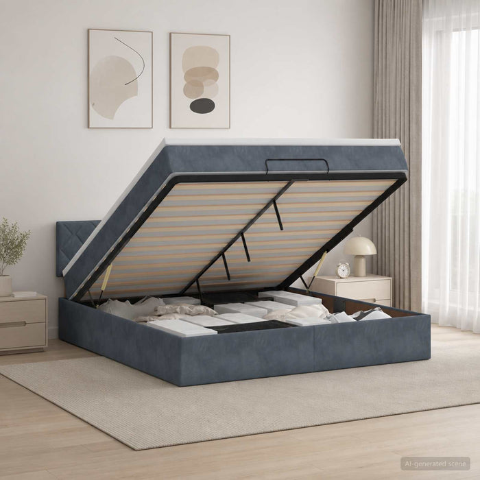 Pat Ottoman cu Saltea și LED Gri închis 140 x 190 cm Catifea WALTI