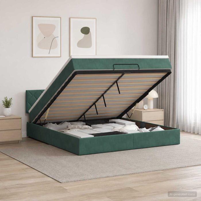 Pat Ottoman cu Saltea și LED Verde închis 180 x 200 cm Catifea WALTI